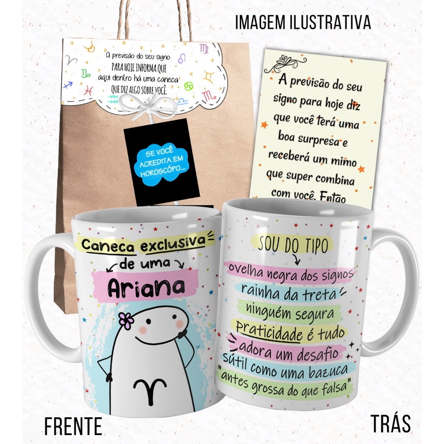 Caneca Signo Áries Meme Florks com Embalagem Presenteável Jk