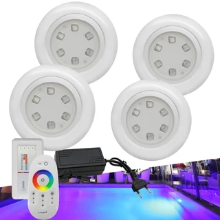 Kit 4 Iluminação Piscina RGB SuperLeds + Módulo Com Fonte