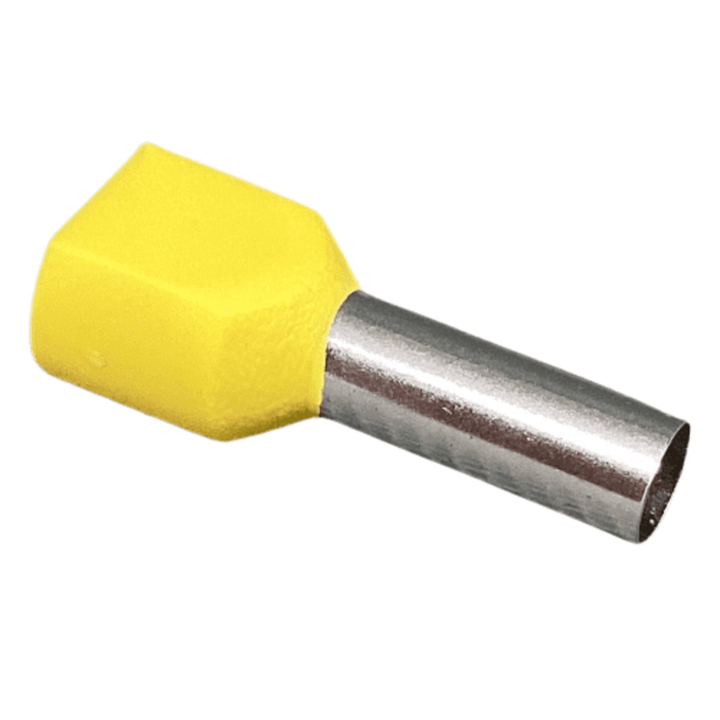 Terminal Tubular Ilhós Duplo Pré-isolado Tubo Tubolar Conector Elétrico para Cabos e Fios 6mm Amarelo - 100un