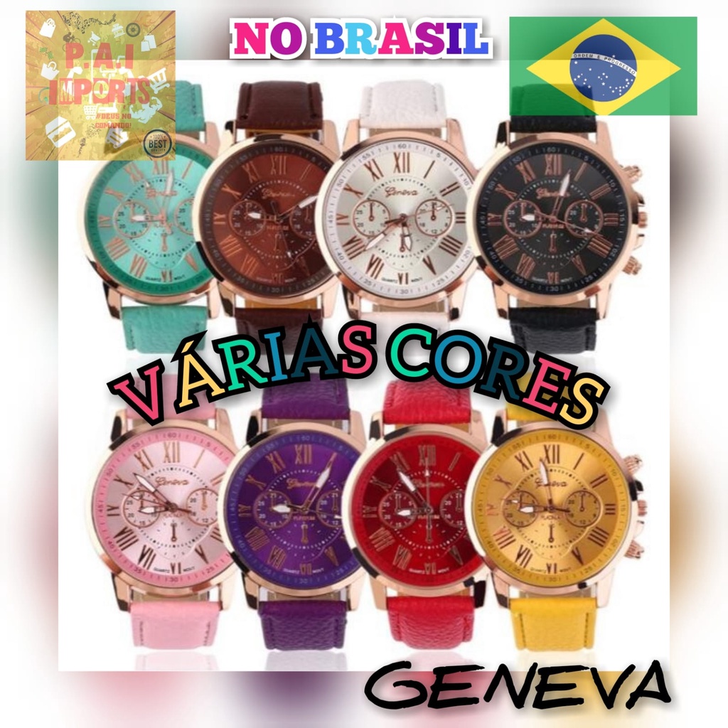 Rel Gio Feminino Casual Geneva Cores Anal Gico N Meros Gregos Shopee Brasil