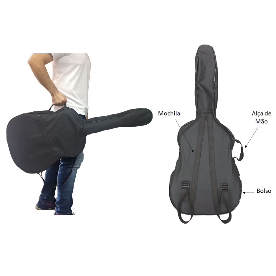 Capa Bag para Violão e Guitarra Baixo com Mochila Simples