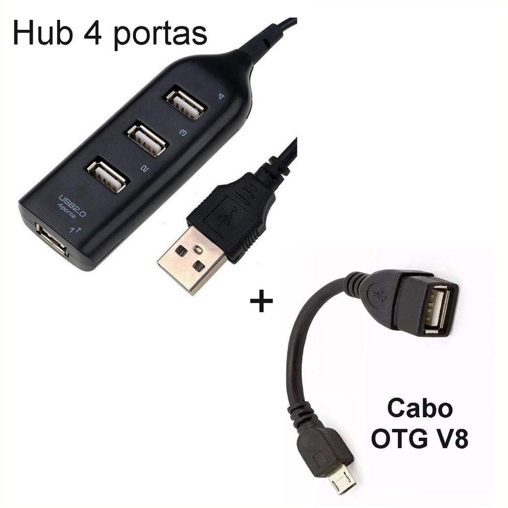 Kit Hub 4 Portas Extensor Usb Cabo Otg Adaptador Micro Usb V8 Para Celular Mobilador Veloz 4557