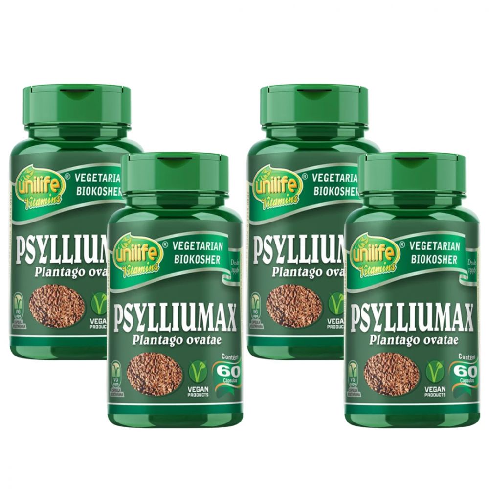 Kit Com 4 Psylliumax Unilife (plantago Ovata) 60 Cápsulas Cada - 550mg ...