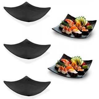 Kit 5 Pratos Côncavo 15x15 Cm para Sushi em Melamina Preto