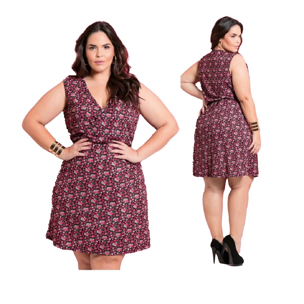 Vestido Plus Size Decote V Preto