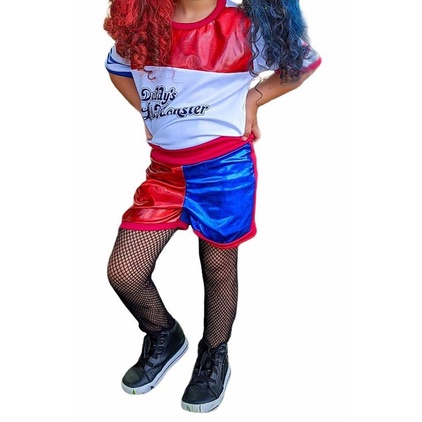 Adulto Crianças Menina Halloween Cosplay Esquadrão Suicida Arlequina  Fantasia Outfit 10 Piece Set E
