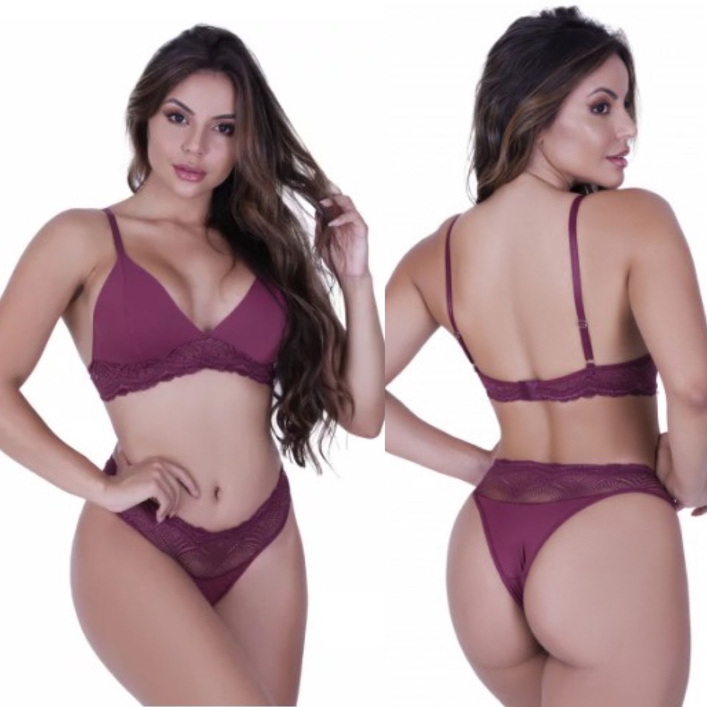 Conjunto Calcinha e Sutiã Soutien Lingerie Sem Bojo Conforto Detalhe em  Renda Dia a Dia