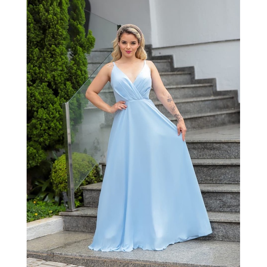 Vestido de madrinha de casamento best sale azul bebê