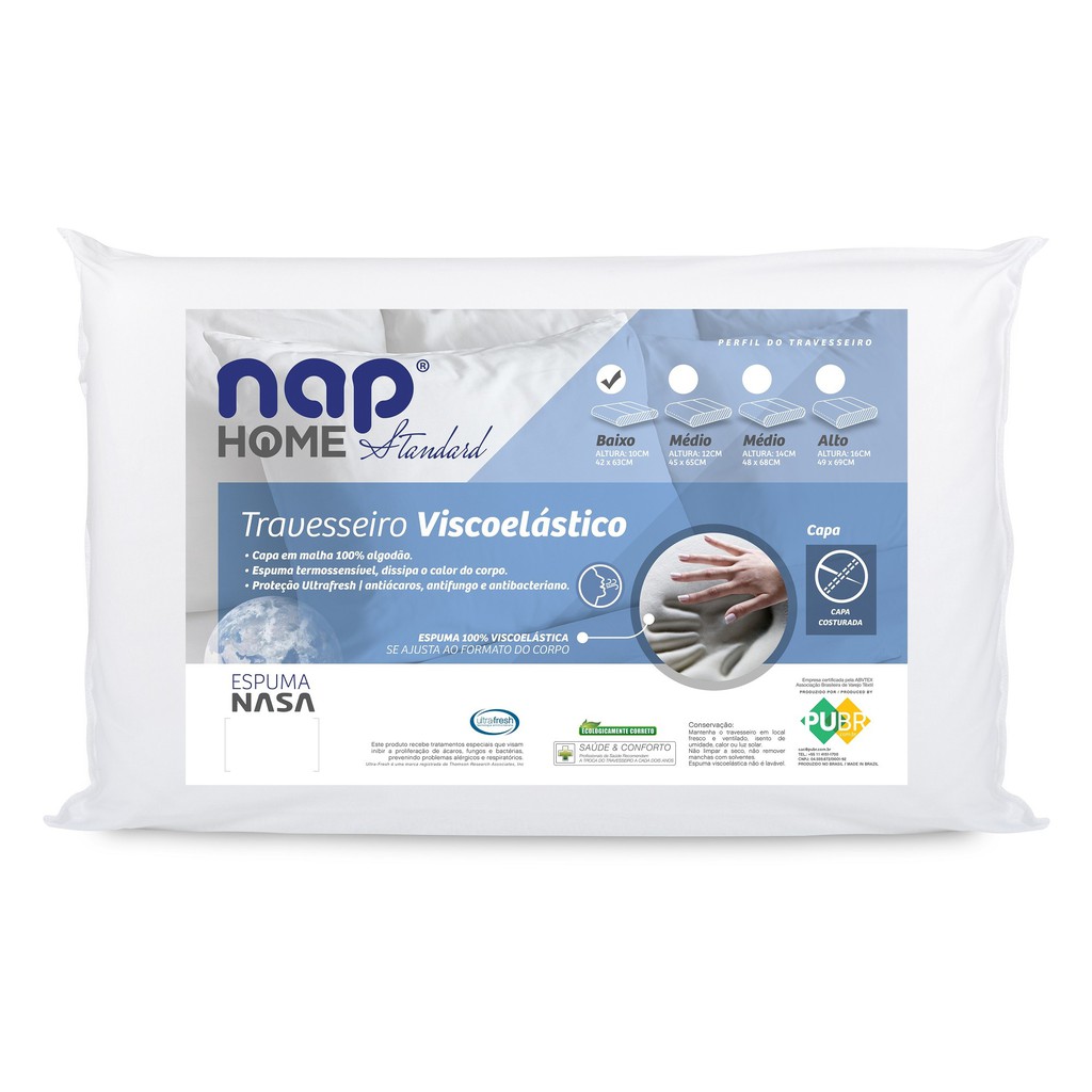 Travesseiro Nasa Nap Perfil Baixo 10cm Capa Algodão | Shopee Brasil