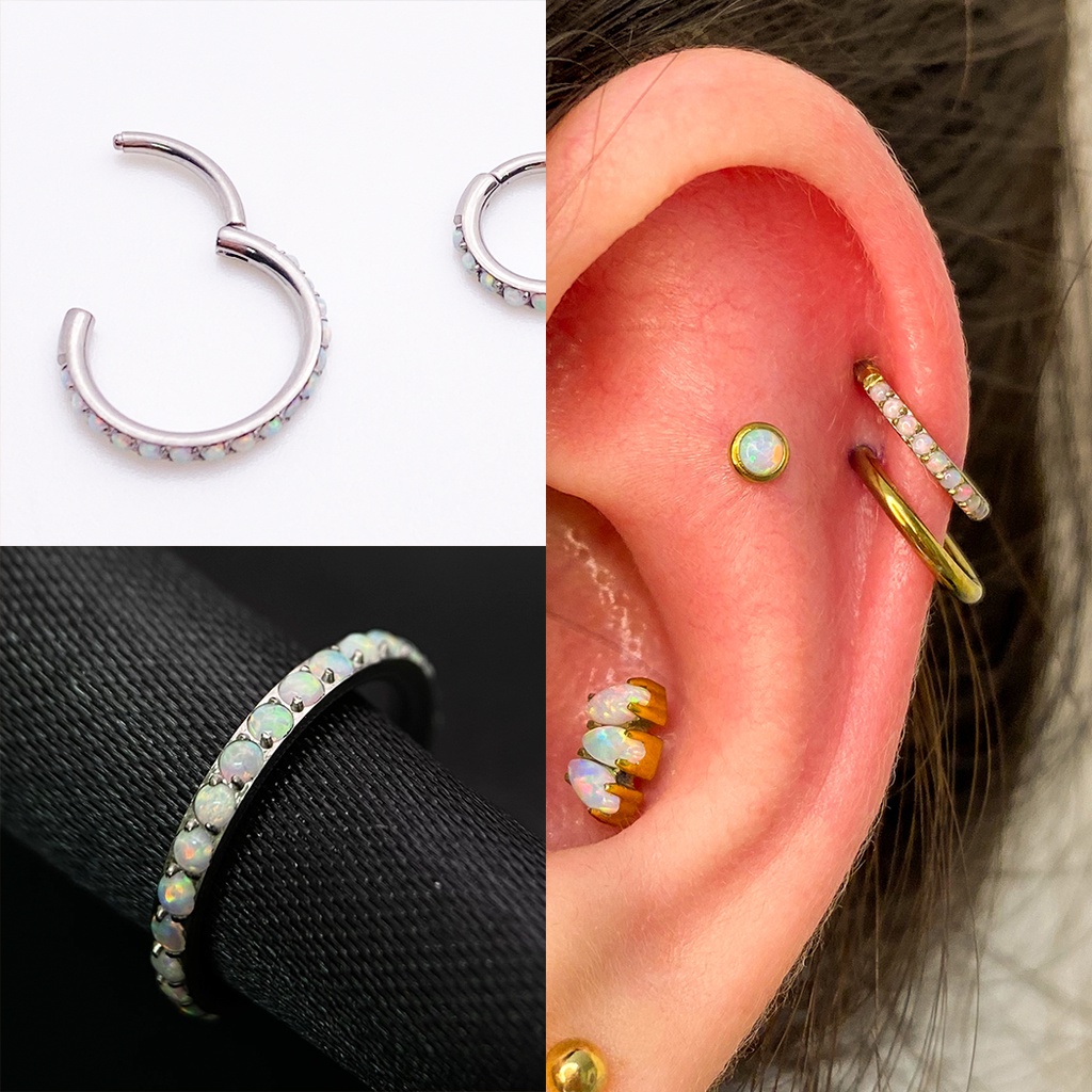 Piercing de Orelha Argolinha Click com Opalas Centaurus de Titânio ...