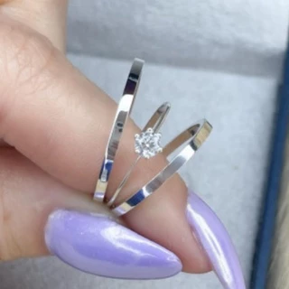 Par Aliança Namoro Reta 2mm Mais 1 Anel Solitário Aço Inoxidável Prateado