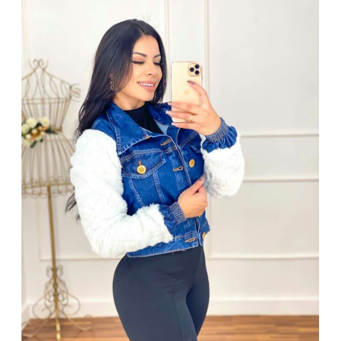 Blusa de frio 2024 jeans com pelinho