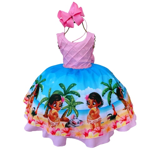 Vestido Infantil Aniversário Moana Baby E Tiara 1 A 4