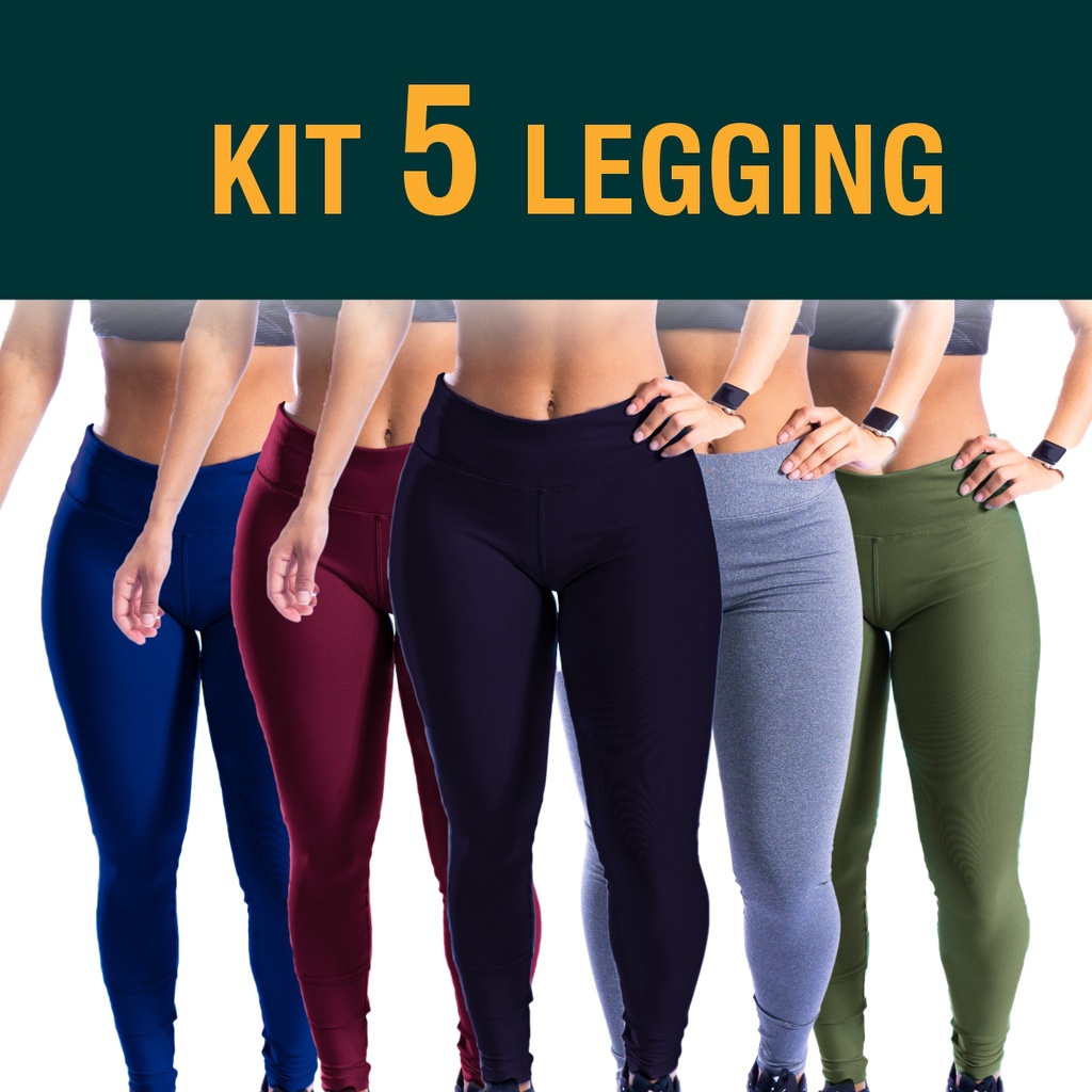 Kit Top Com 5 Calça Legging Suplex Preta