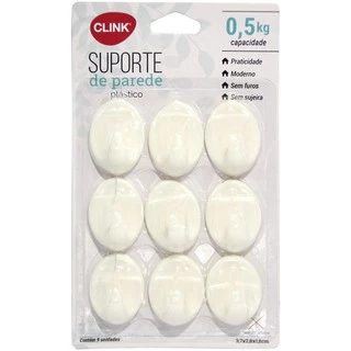 Kit 9 Ganchos 3,5 x 2 x 1,5cm Plástico Branco Cabides Suporte Parade. - CK3562 - Clink