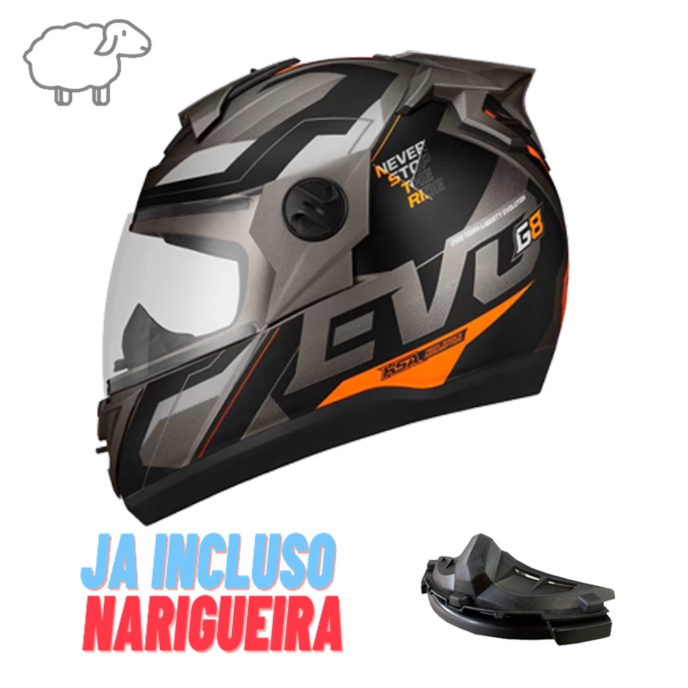 Capacete Moto Fechado Pro Tork Evolution G8 Evo 788 Masculino Feminino Motoqueiro Moto Boy Universal Lançamento Promoção Oferta Grafite Laranja