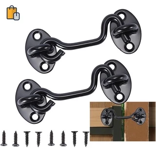 Gancho De Porta , Fechadura Preto De Aço Inoxidável , Com Parafusos De Montagem , Adequado Para Janelas , Portas De Celeiro Galpão Garagem