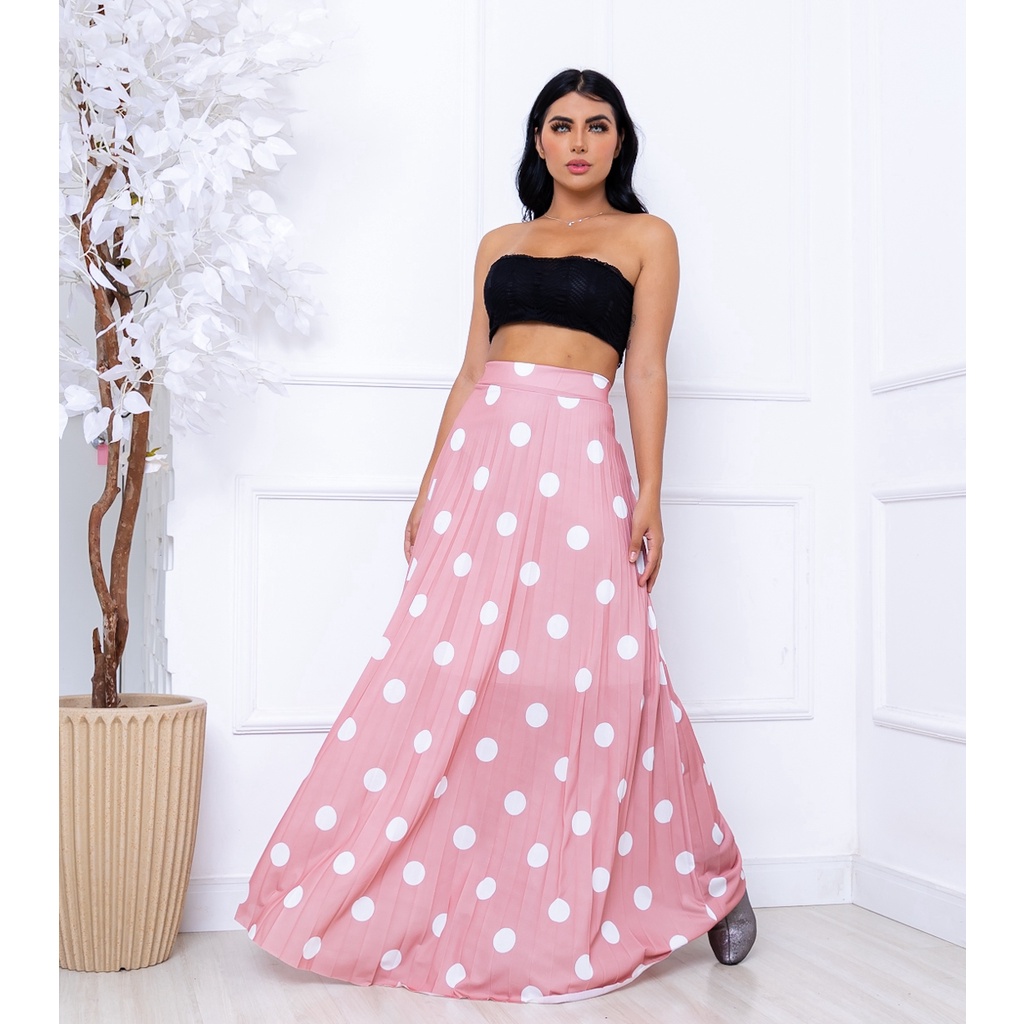 Saia Longa Rodada Vintage Plissada Moda Praia Alto Verão | Shopee Brasil