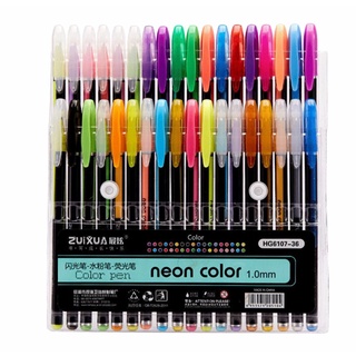 Kit 36 Canetas Gel Cores Glitter, Metálica, Pastel E Neon