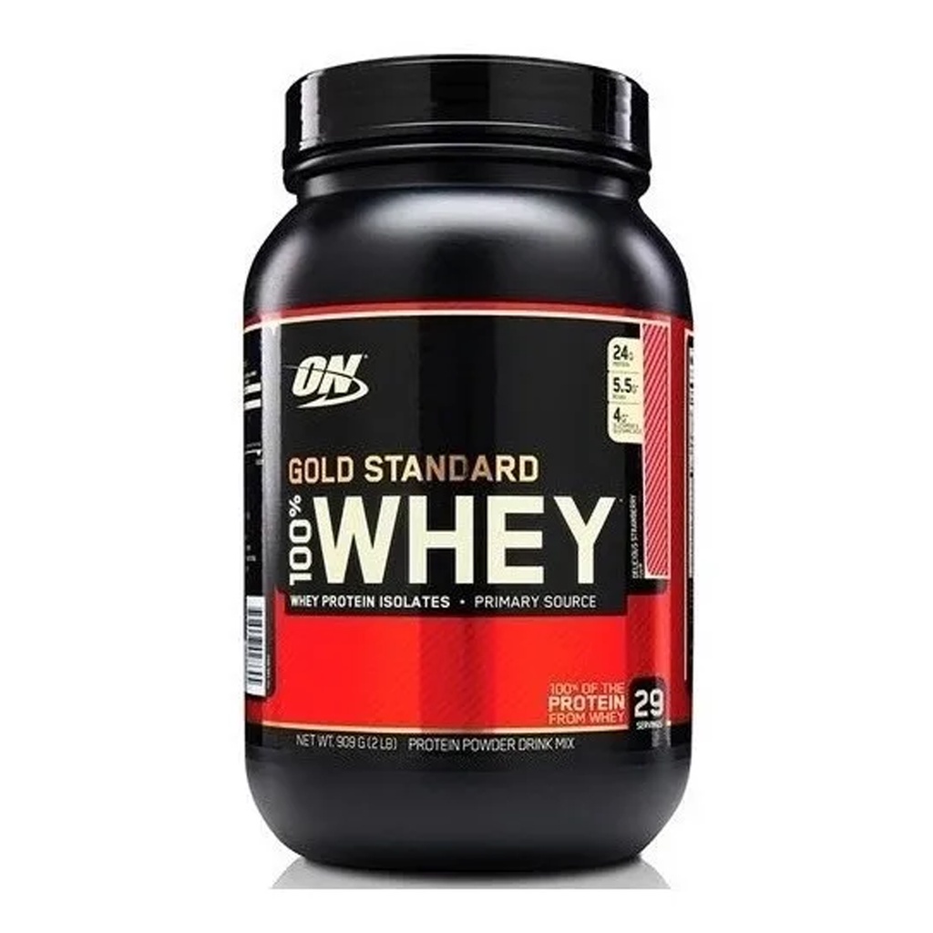 100% Whey Protein Gold Standard (909g) Morango Optimum Nutrition Suplemento