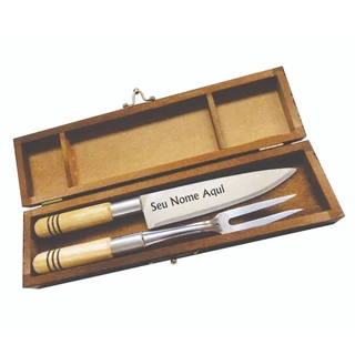 Faca E Garfo De Churrasco Com Estojo Personalizado A Laser