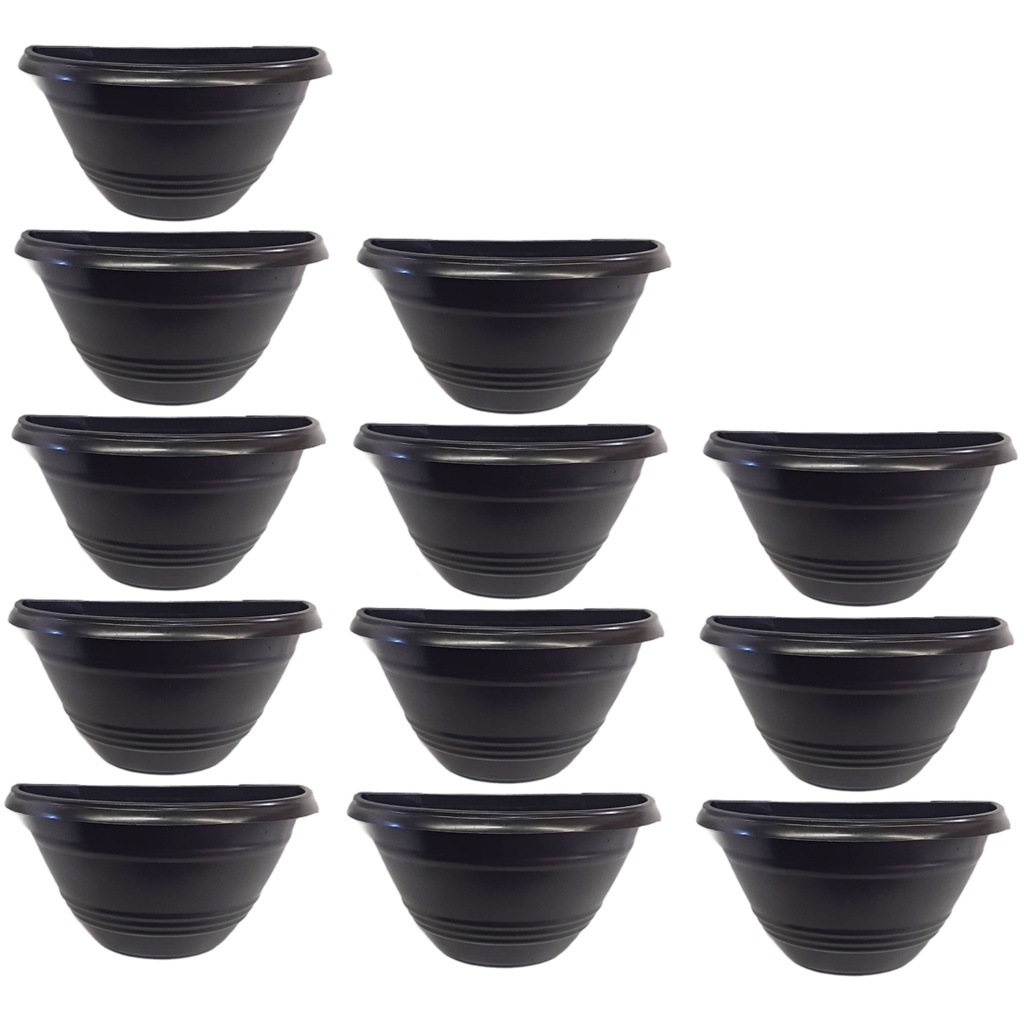 12 vasos de parede 1 litro preto - vaso plástico meia lua de parede - jardim vertical - floreira de parede - decoração -