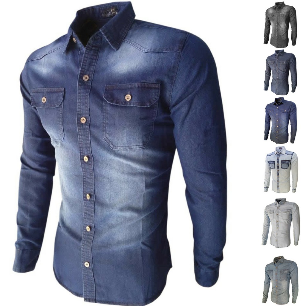 Blusa jeans masculina manga hot sale longa