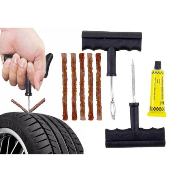 Kit Ferramenta Reparo Remendo Macarrao Cola Pneu Carro Moto