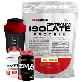 Kit Optimum Isolate Protein 900g, Ômega 120 Cáps, Zma 120 Cáps, Coqueteleira, Bodybuilders