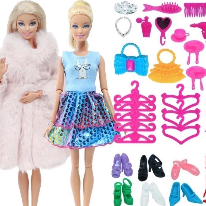 Kit de Roupas e Acessórios para Bonecas Barbie - Vestidos Casaco