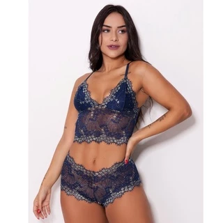 Conjunto Sem Bojo Bicolor Com Calcinha Calesson Moda Íntima Feminina