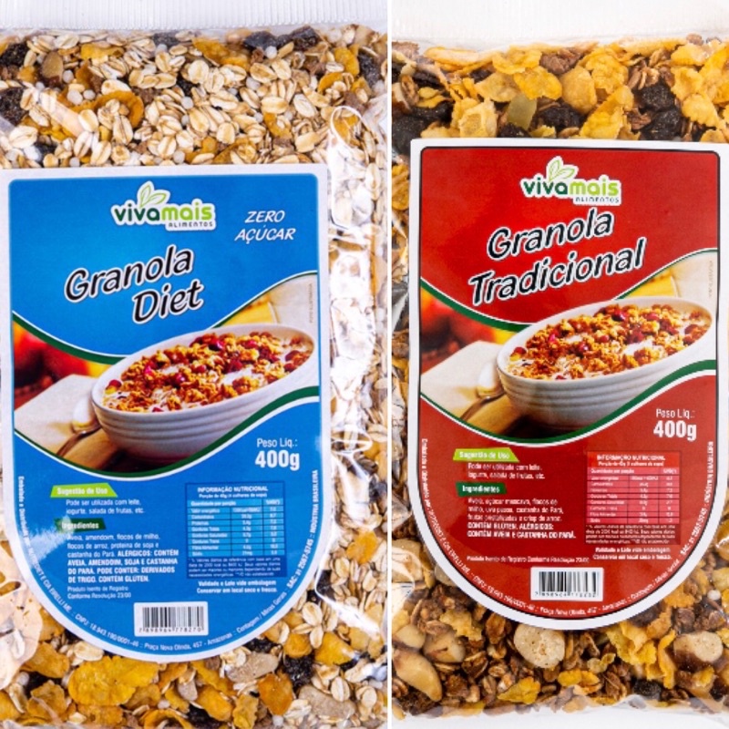 Kit 1 Granola Tradicional 400g , 1 Granola Diet 400g / Vivamais