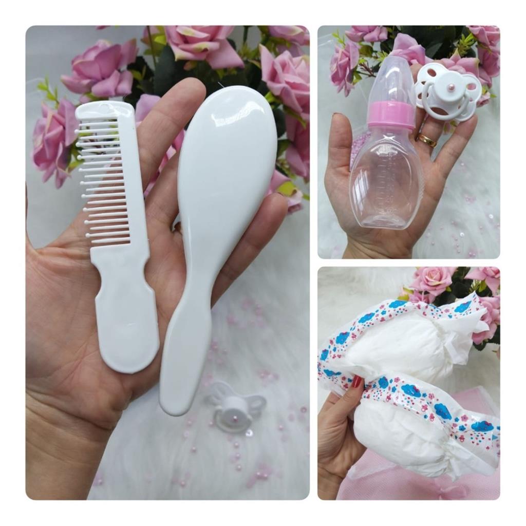 Kit C/ 8 itens Acessorios Basicos Branco e Rosa Para Bebe Reborn Boneca ...