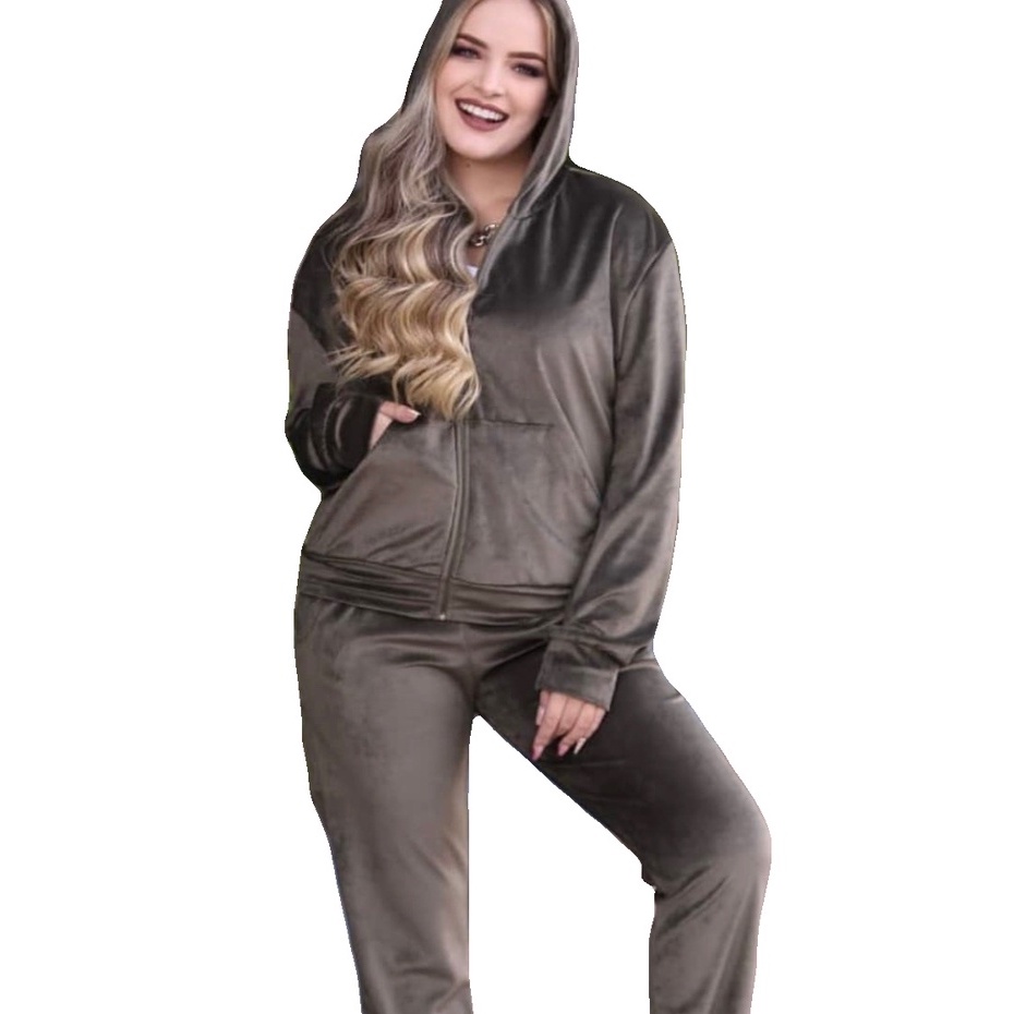 LILIN Conjunto De Plush Veludo Feminino Capuz E Calça Com Zíper