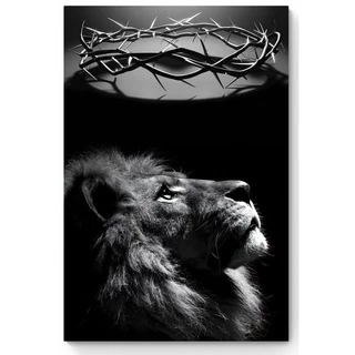 Quadro decorativo 90X60CM Religião Jesus Cristo e leão de Judá quarto sala coroa de espinhos