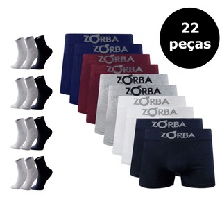 Kit 10 Cuecas Zorba Boxer + 12 Pares de Meias Sport