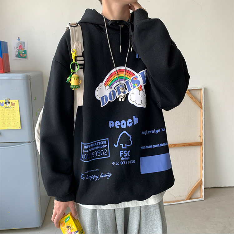 Hyperionhi1】Moletom Masculino Oversized Coreano Moda Solta Estampado Manga  Longa