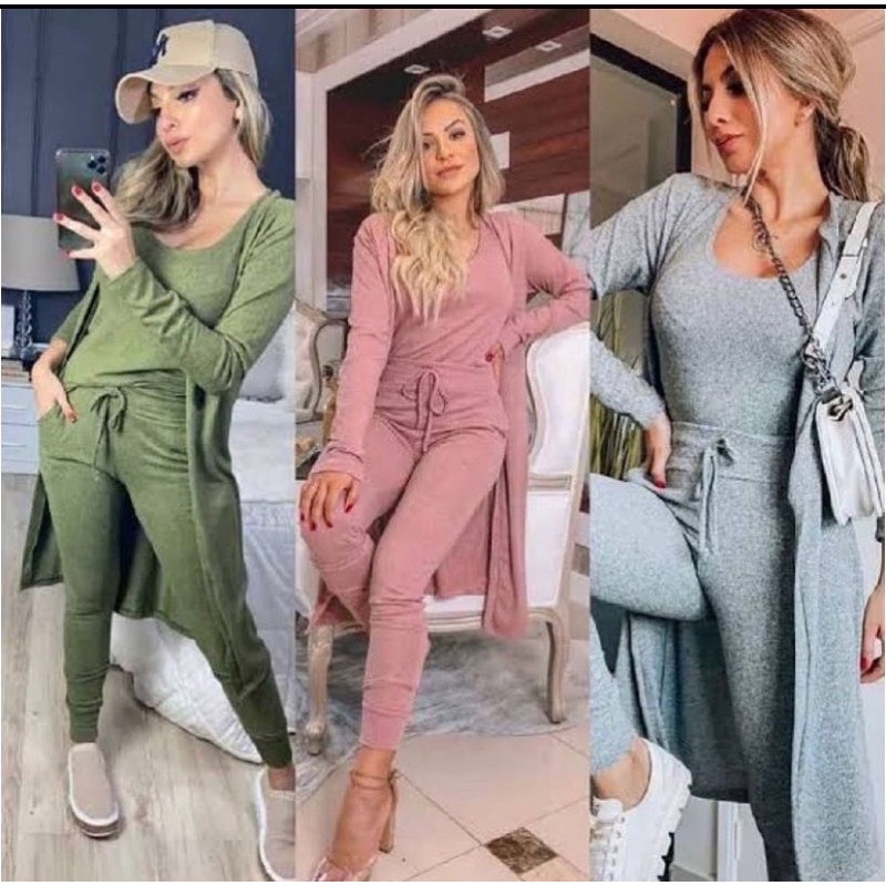Conjunto de Frio Feminino 3 Peças Tecido Lanzinha | Shopee Brasil