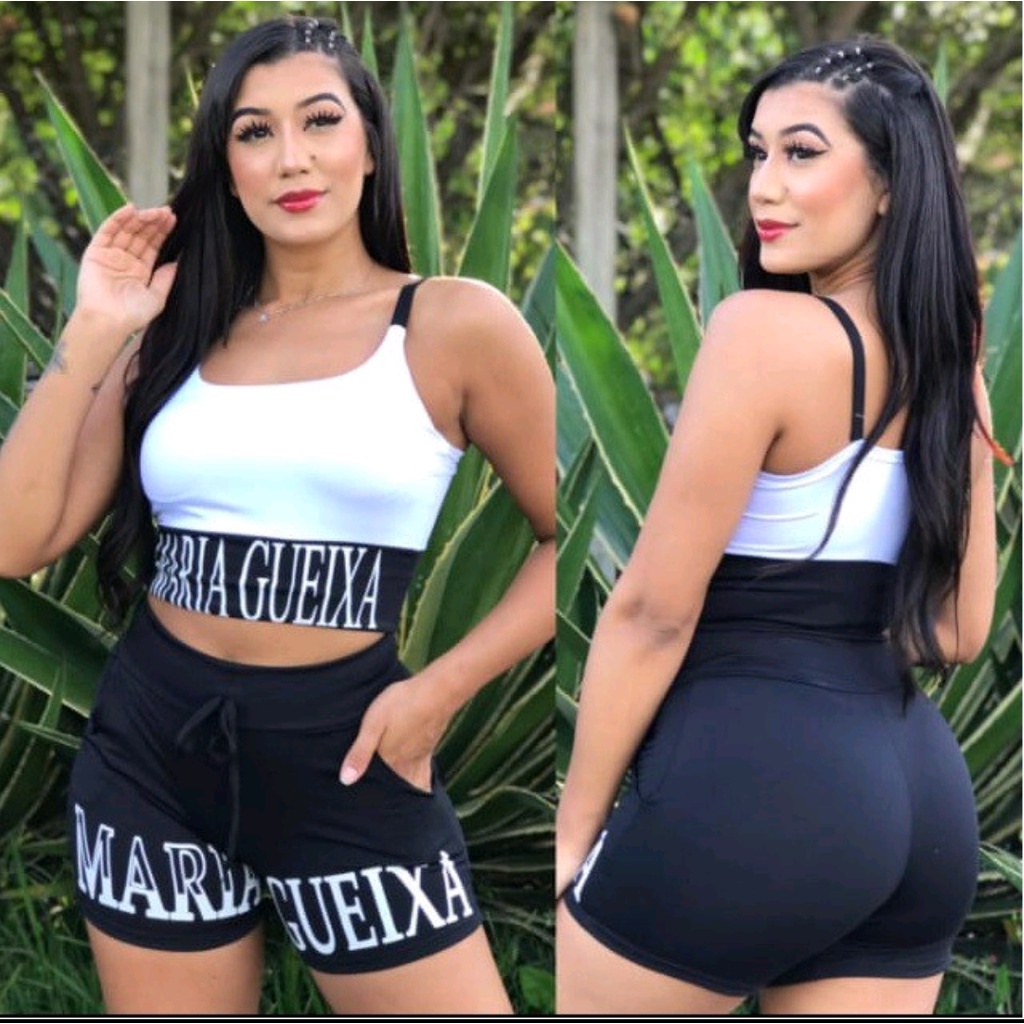 Conjunto de Academia Maria Gueixa Short Cintura Alta e Top