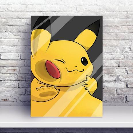 Placa Decorativa Pokemon Pikachu Fundo Preto MDF