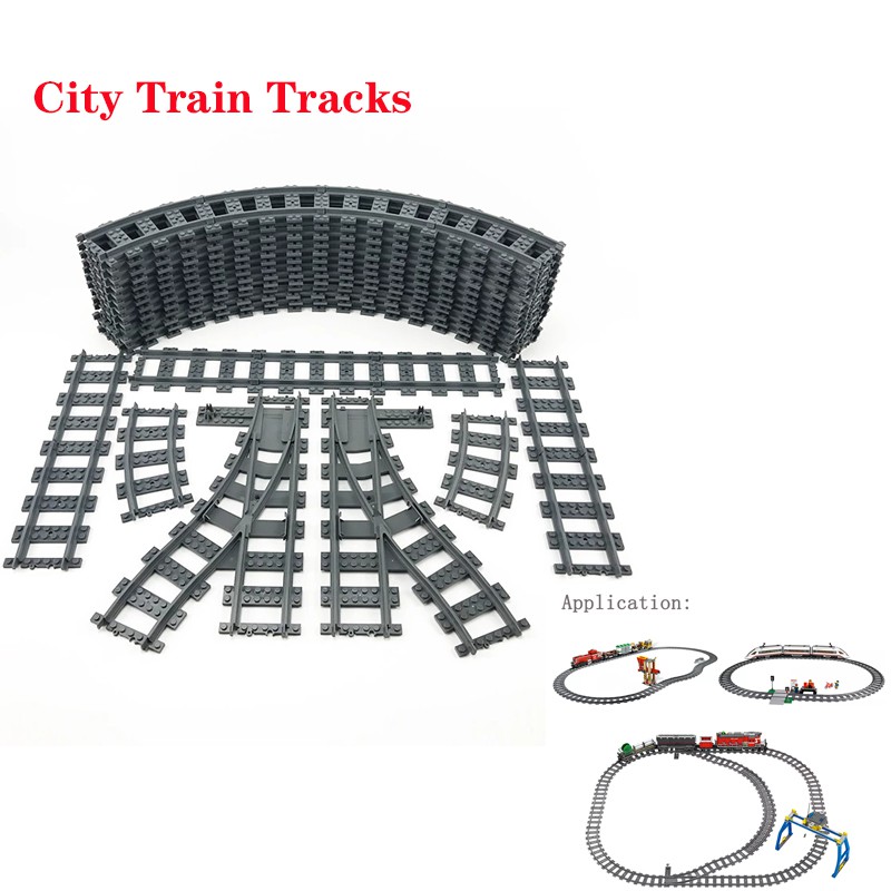 Trilhos De Trem Da Cidade Retos E Curvos Conjuntos De Blocos De Construção Tijolos Peças Kids Diy Modelo De Brinquedos