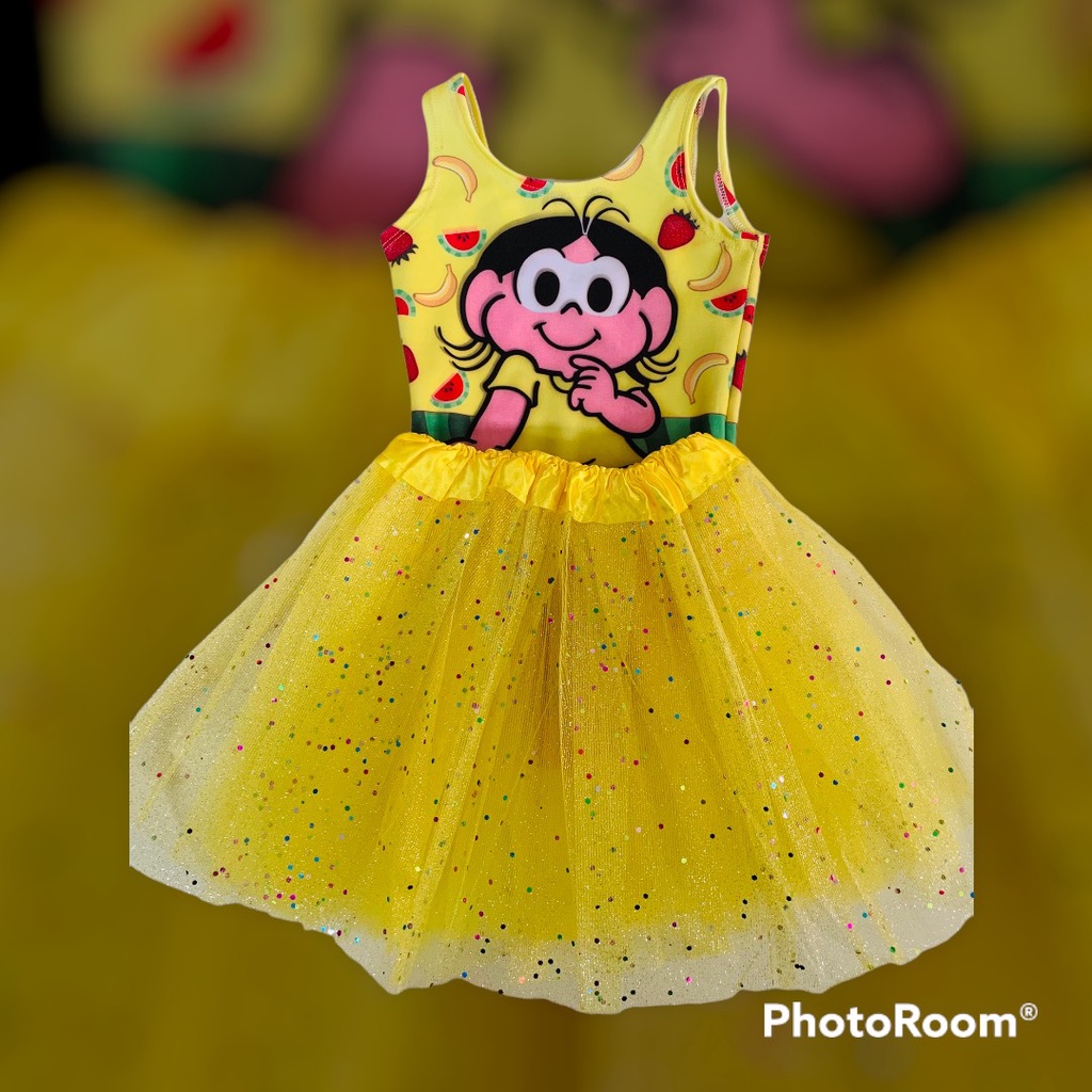 Fantasia Pikachu Saia +tiara + Body Bordado Infantil