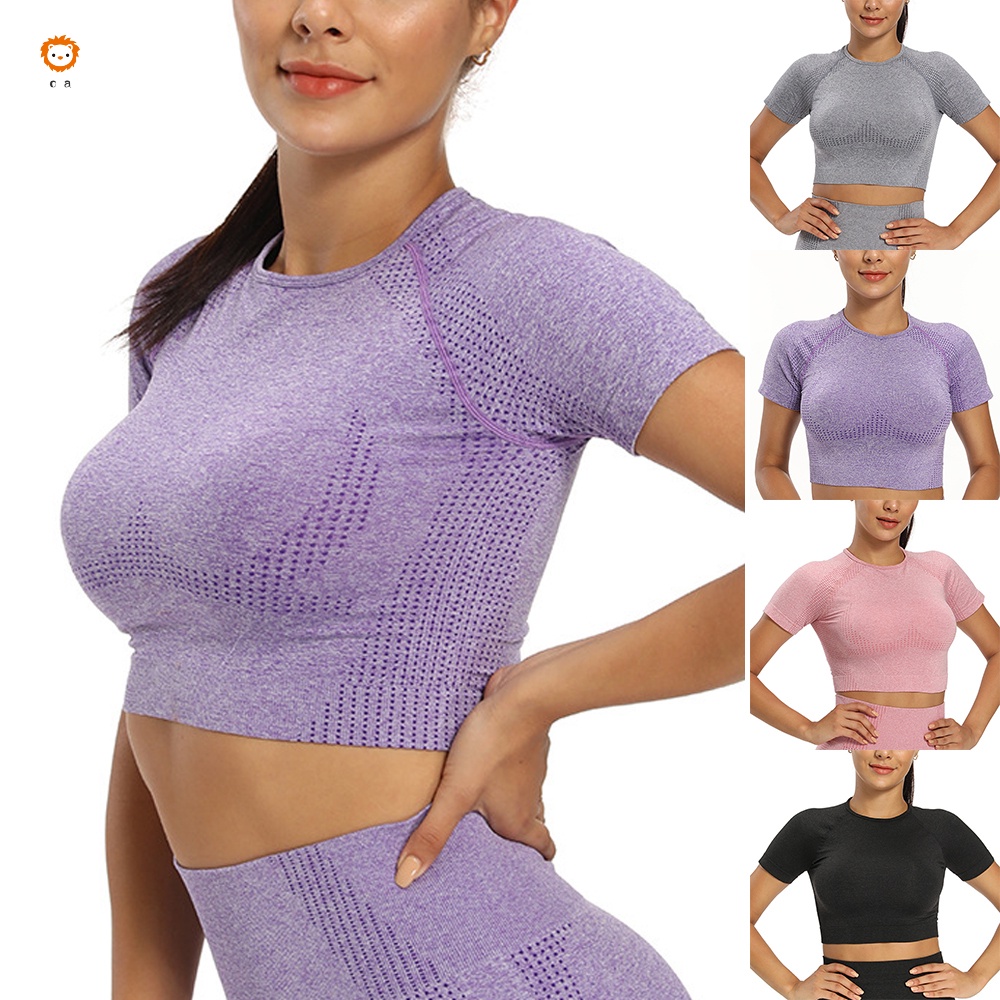 Curto Yoga Top Mangas Curtas Tanque Colheita De Elevação Do Peito Sutiã