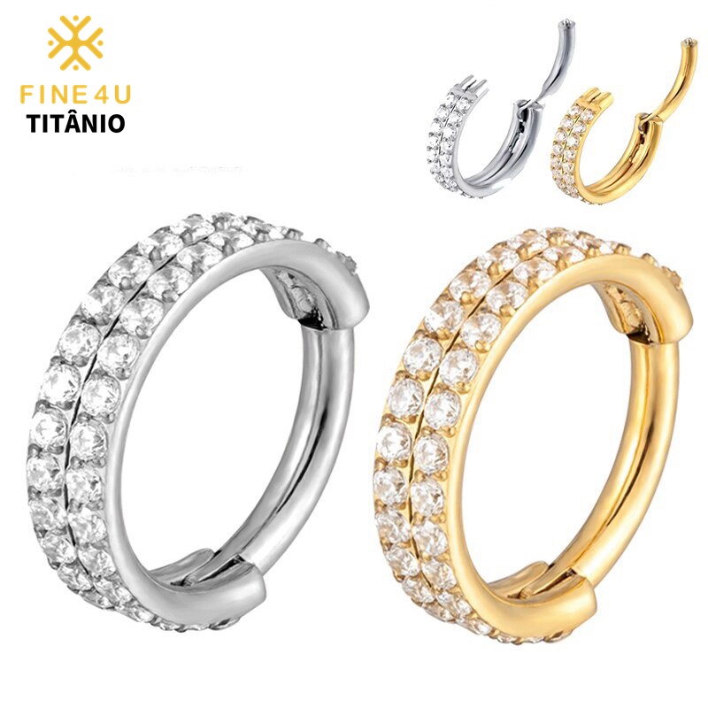 Piercing Argola Titânio Conch ou Hélix Duplo Cravejado Gold 6/8/10/12mm