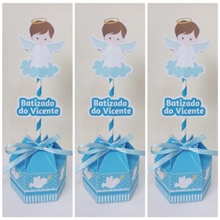 Kit Centro de mesa personalizado, 10 ou 15 unidades, Batizado menino