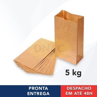 Saco De Papel Pardo Kraft Para Delivery 5Kg Lanche Entrega Hambúrguer Com 100 Unidades LISO SEM ESTAMPA