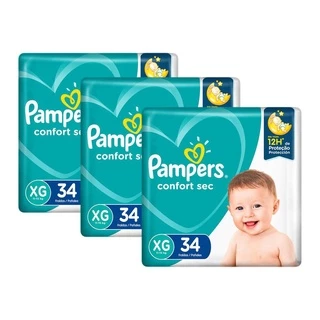 Kit Fralda Pampers Confort Sec XG com 102 Tiras em Oferta na Shopee