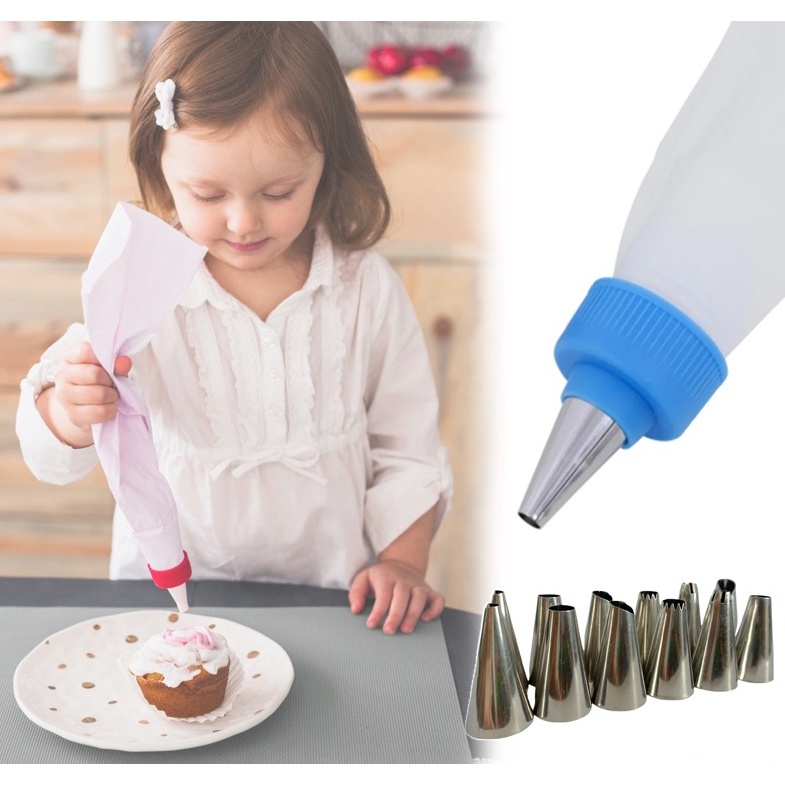 Kit 1 Saco Decorador Confeiteiro com 12 Bicos Inox para Bolo e Cup Cake