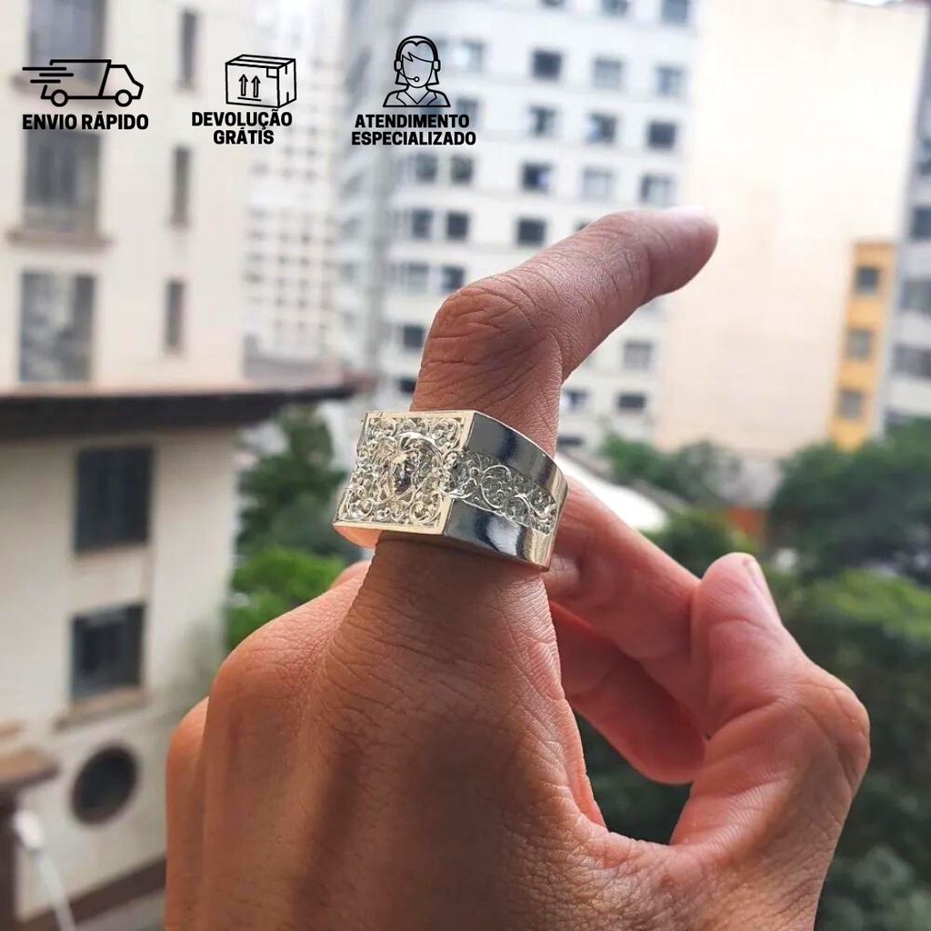 Anel masculino de Prata 925 italiana Anel Medusa Versace 11g Banhado a Prata 925 Italiana Dedeira