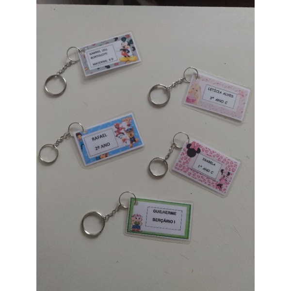 chaveiro personalizado etiqueta material pedagógico plastificado
